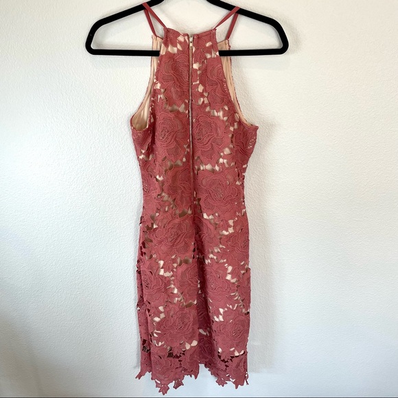 Akira Chicago Black Label High Neck Pink & Nude Lace Body-Con Dress Size Medium - Picture 4 of 14